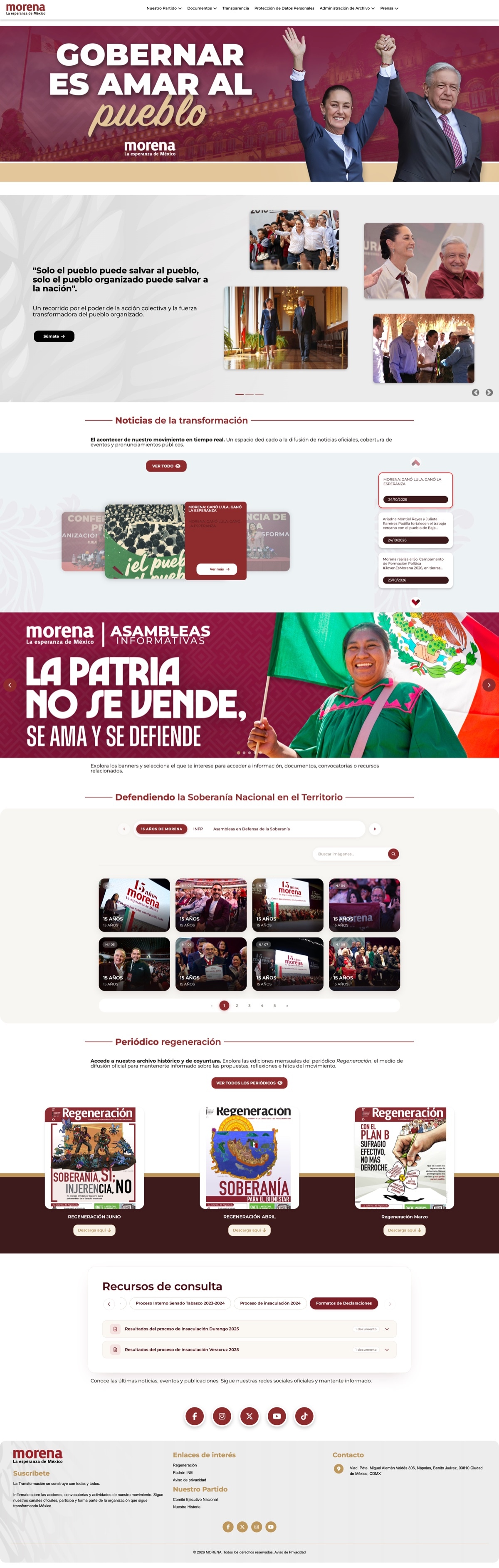 Página nacional de Morena construida con el CMS — captura completa del sitio publicado